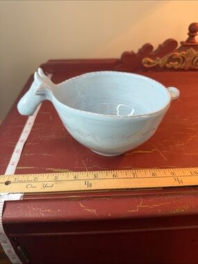 Vietri Pale Blue Ceramic Animal-Handled Serving Bowl